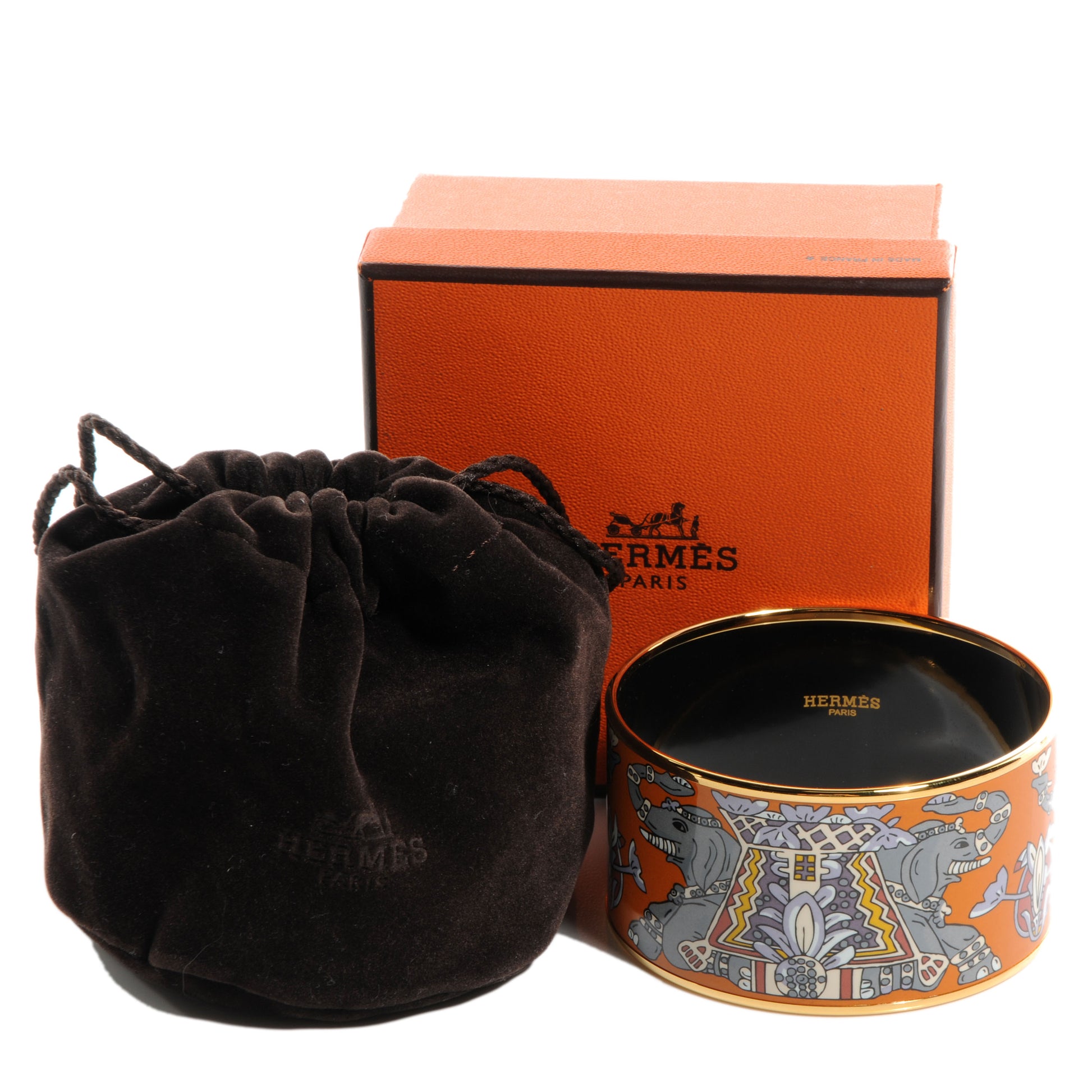 Hermes Enamel Printed Elephant Torana Extra Wide Bracelet 65 Orange 5 of 5