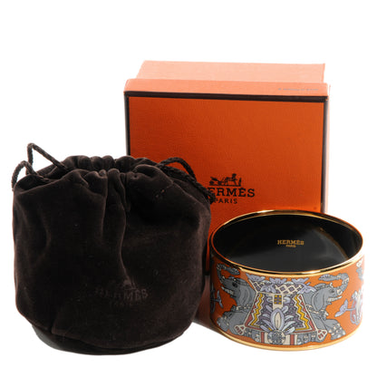 Hermes Enamel Printed Elephant Torana Extra Wide Bracelet 65 Orange 5 of 5