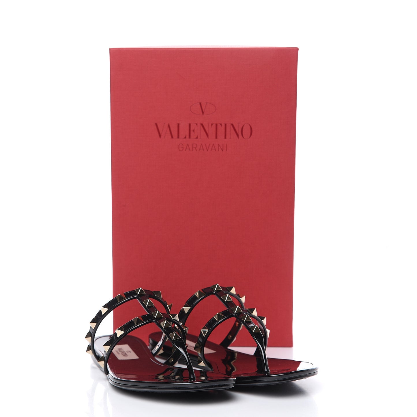 PVC Jelly Rockstud Caged Flat Thong Sandals 36 Black