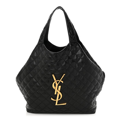 Saint Laurent Lambskin Quilted Maxi Icare Shopping Tote Black 3 of 12
