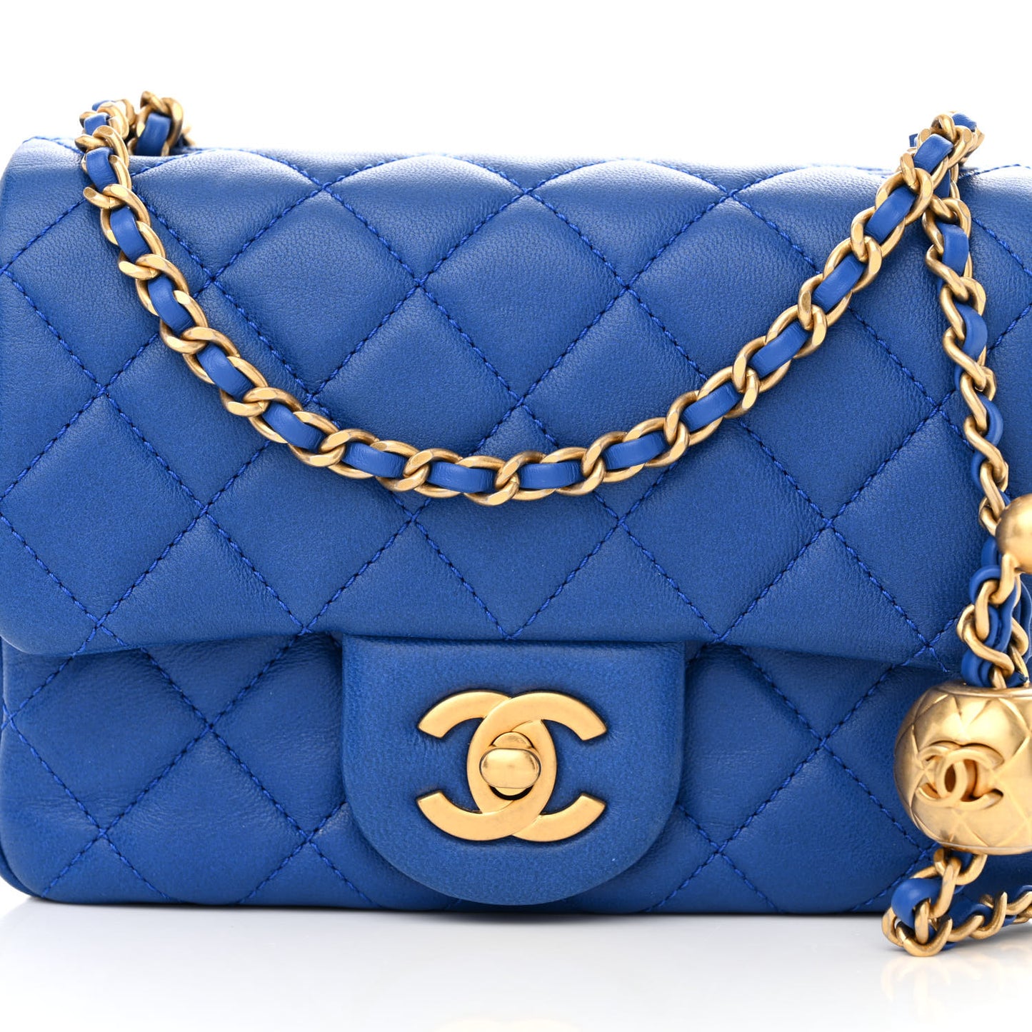 Lambskin Quilted Mini Pearl Crush Flap Blue