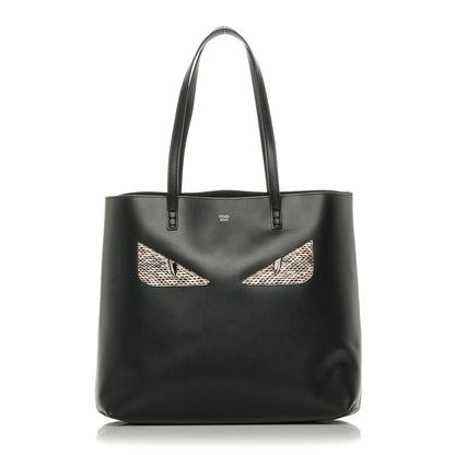 Fendi Vitello Ginevra Elaphe Monster Eyes Shopping Tote Black Naturale 1 of 6