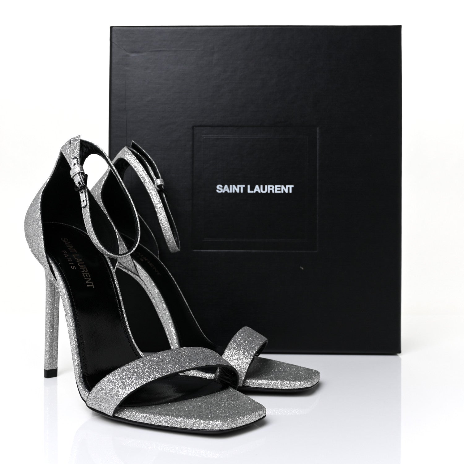 Saint Laurent Glitter Amber 105 Ankle Strap Sandals 38 Silver 9 of 9
