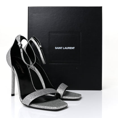 Saint Laurent Glitter Amber 105 Ankle Strap Sandals 38 Silver 9 of 9