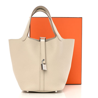 Hermes Taurillon Clemence Picotin Lock 18 PM Beton 9 of 11