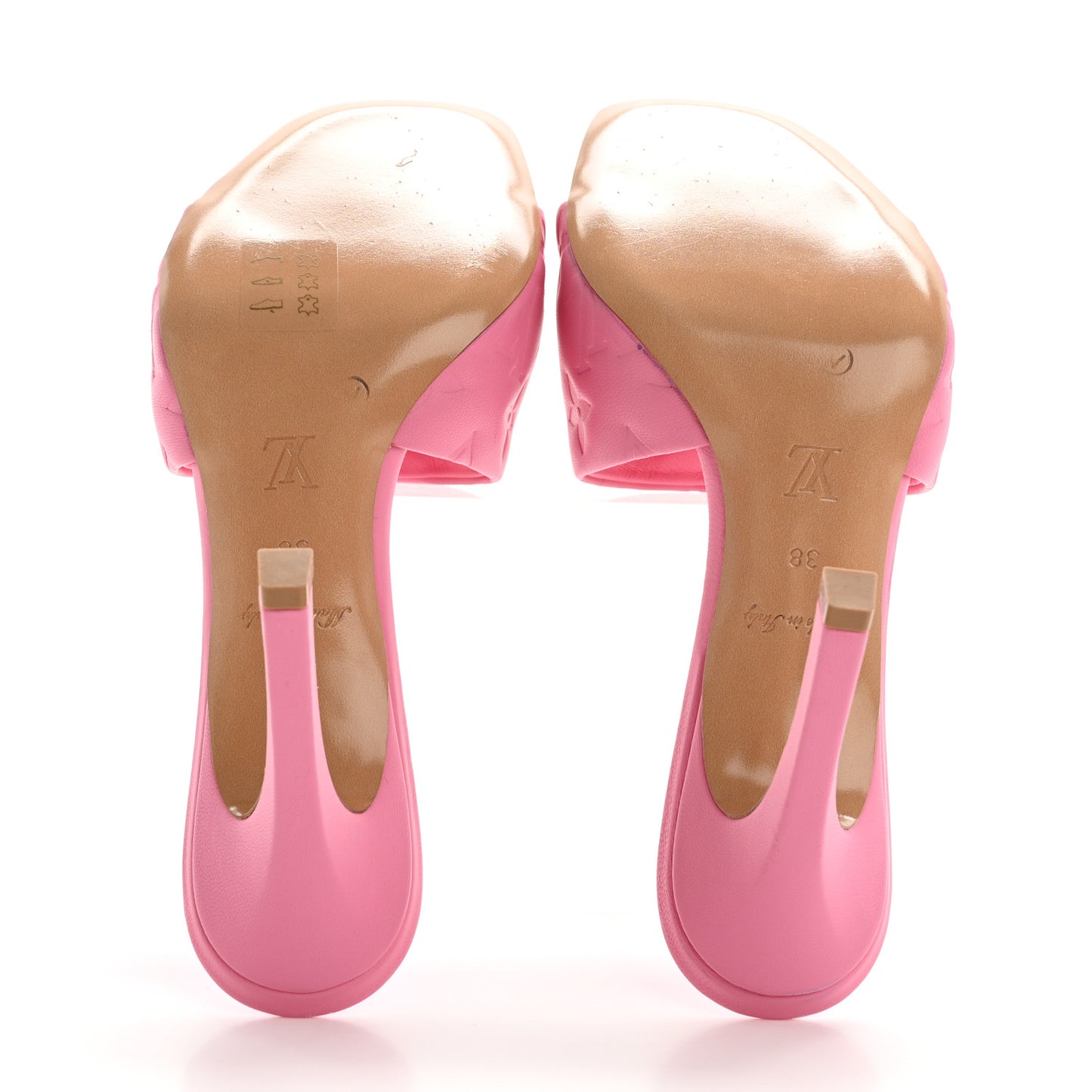 Lambskin Embossed Monogram Revival Mid Heel Mules 38 Rose Pop