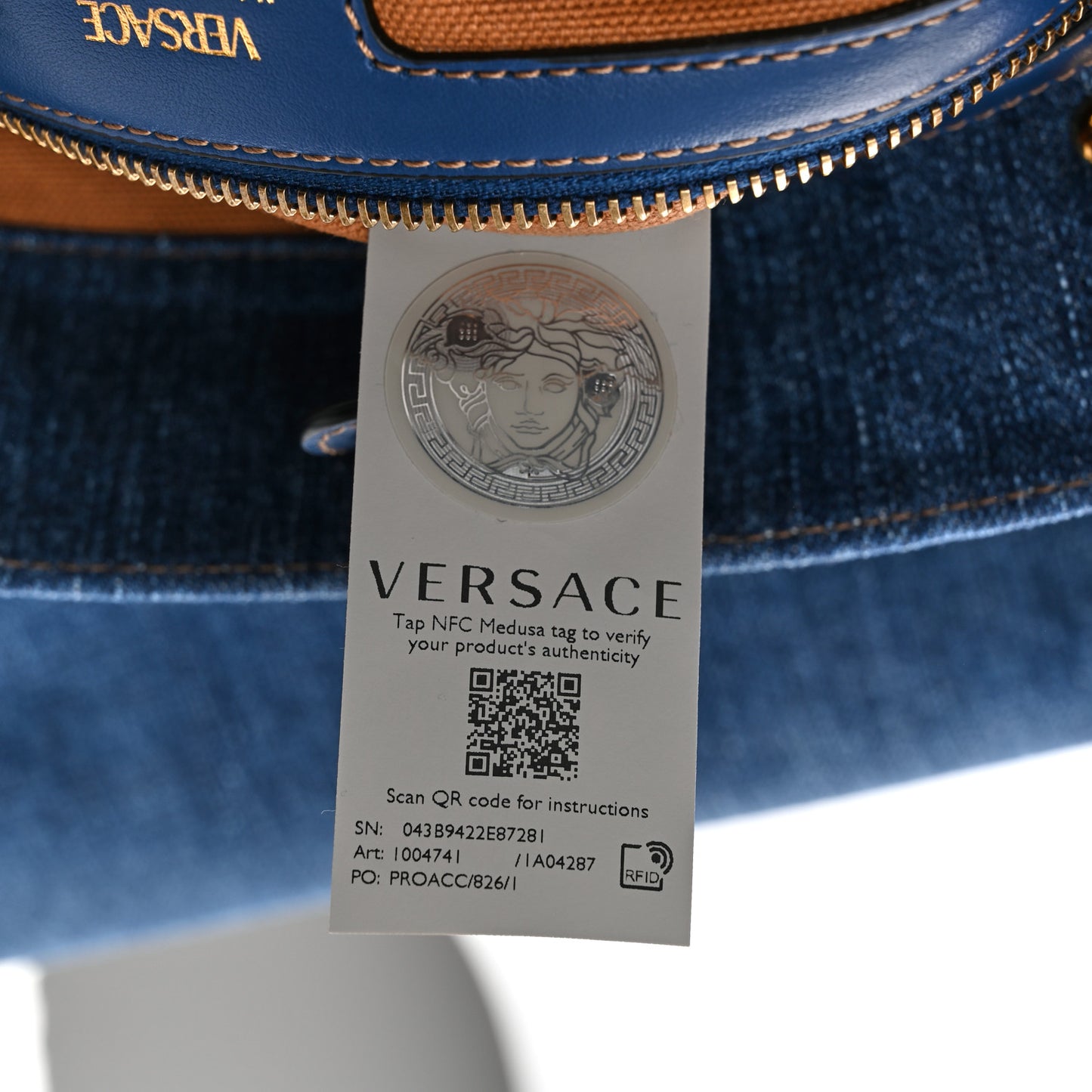 Denim Calfskin La Medusa Tote Bag Blue