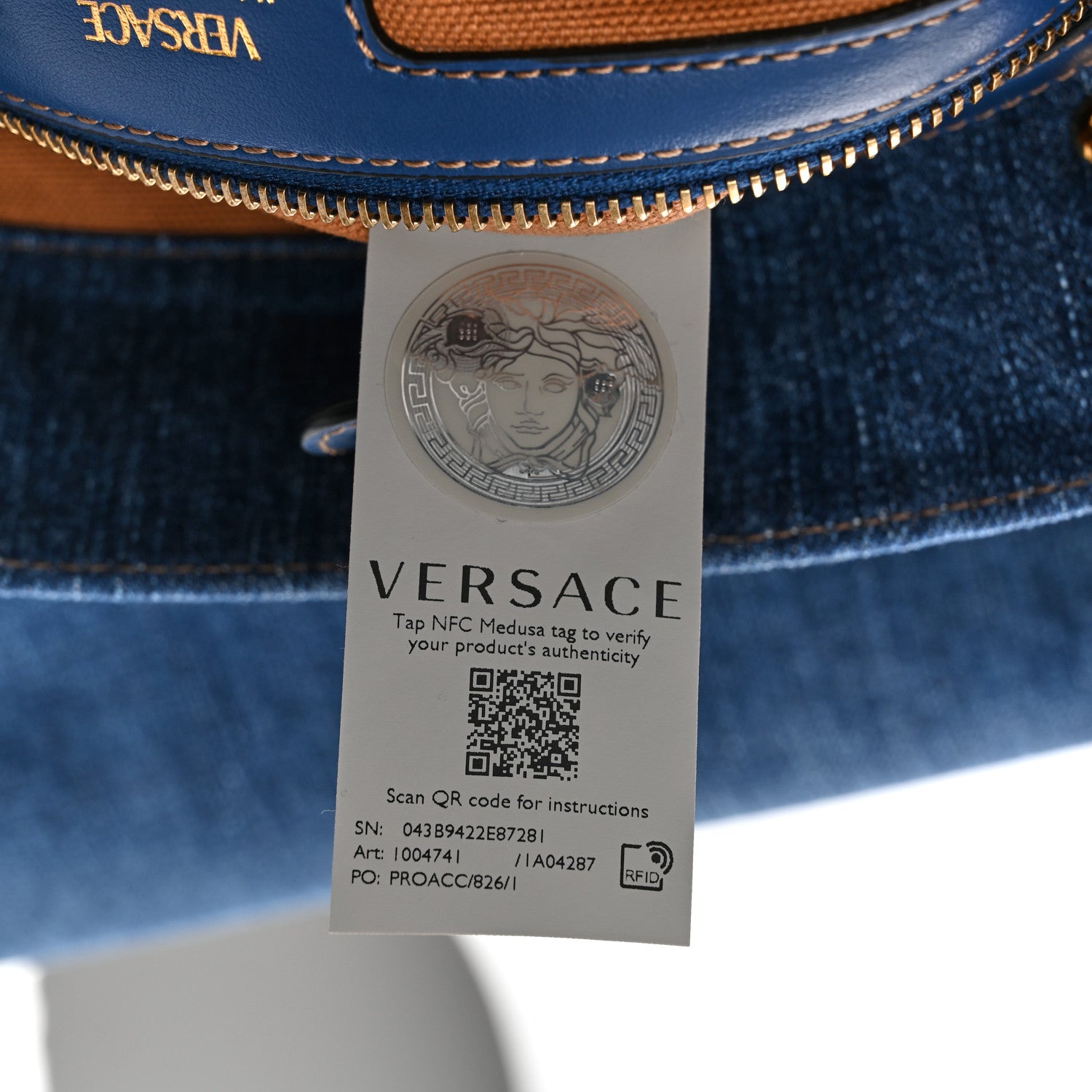 Versace Denim Calfskin La Medusa Tote Bag Blue 7 of 10