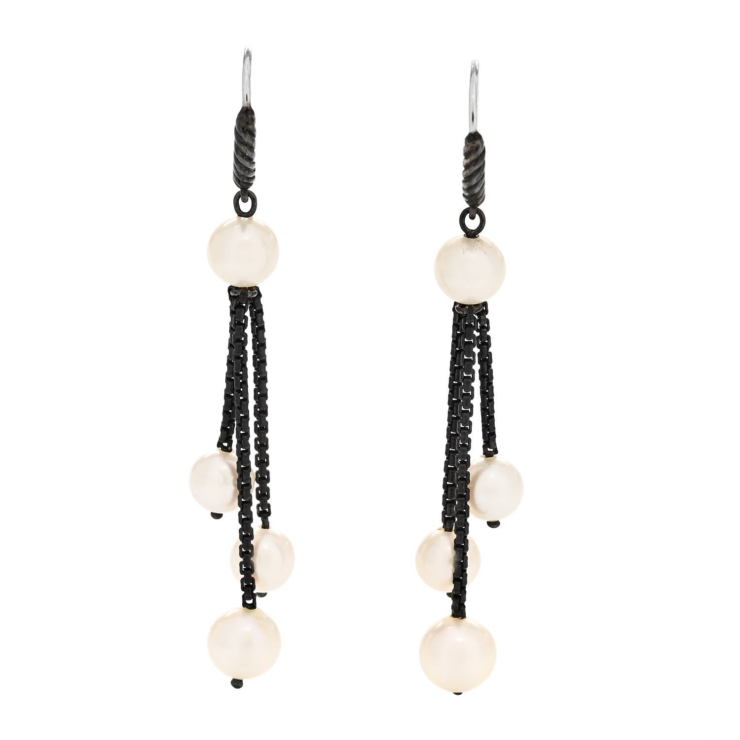 David Yurman Darkened Sterling Silver Pearl Drop Earrings 1 of 4