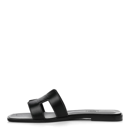 Hermes Box Calfskin Oran Sandals 38 Black 1 of 19