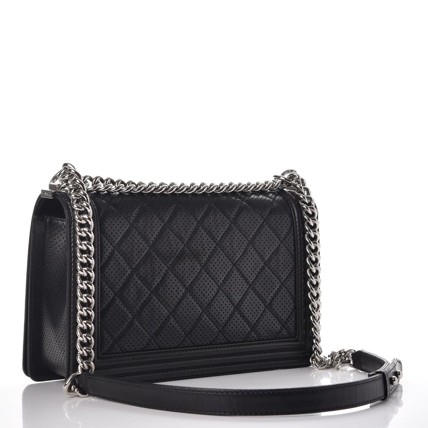 Perforated Lambskin Quilted New Medium Boy Flap Black