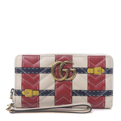 Gucci Calfskin Matelasse Trompe L'Oeil Print GG Marmont Zip Around Wallet 1 of 10