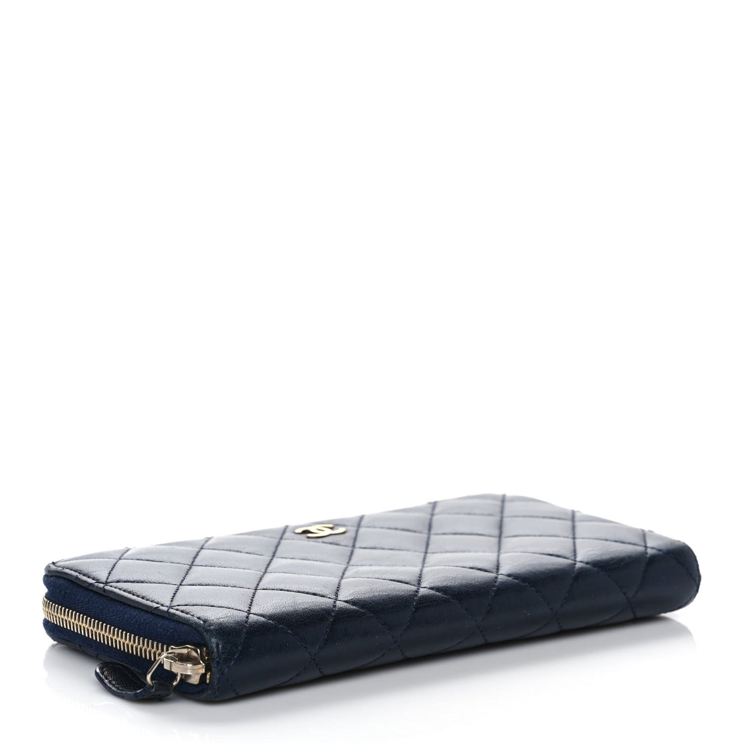 Lambskin Quilted Large Gusset Zip Around Wallet Blue