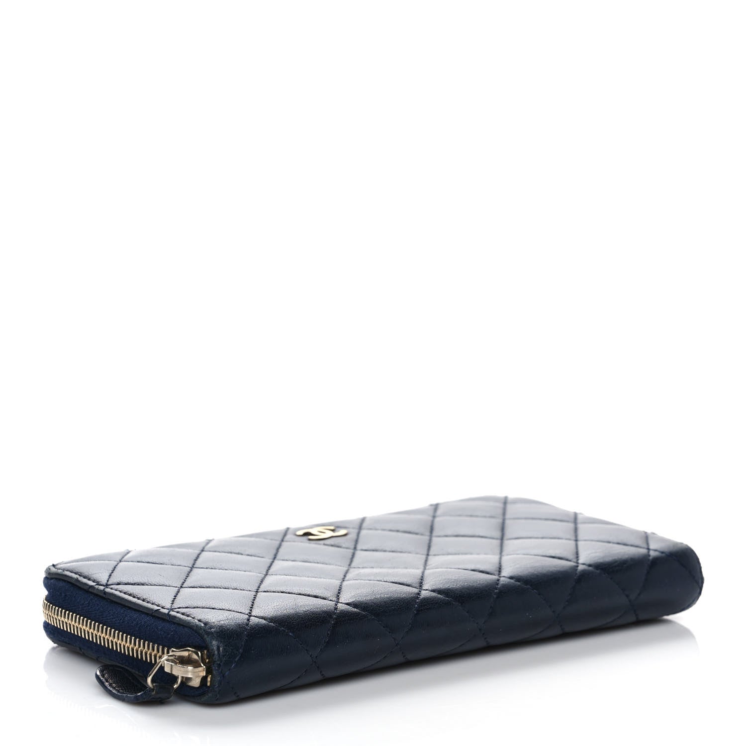 Chanel Lambskin Quilted Large Gusset Zip Around Wallet Blue 4 of 14
