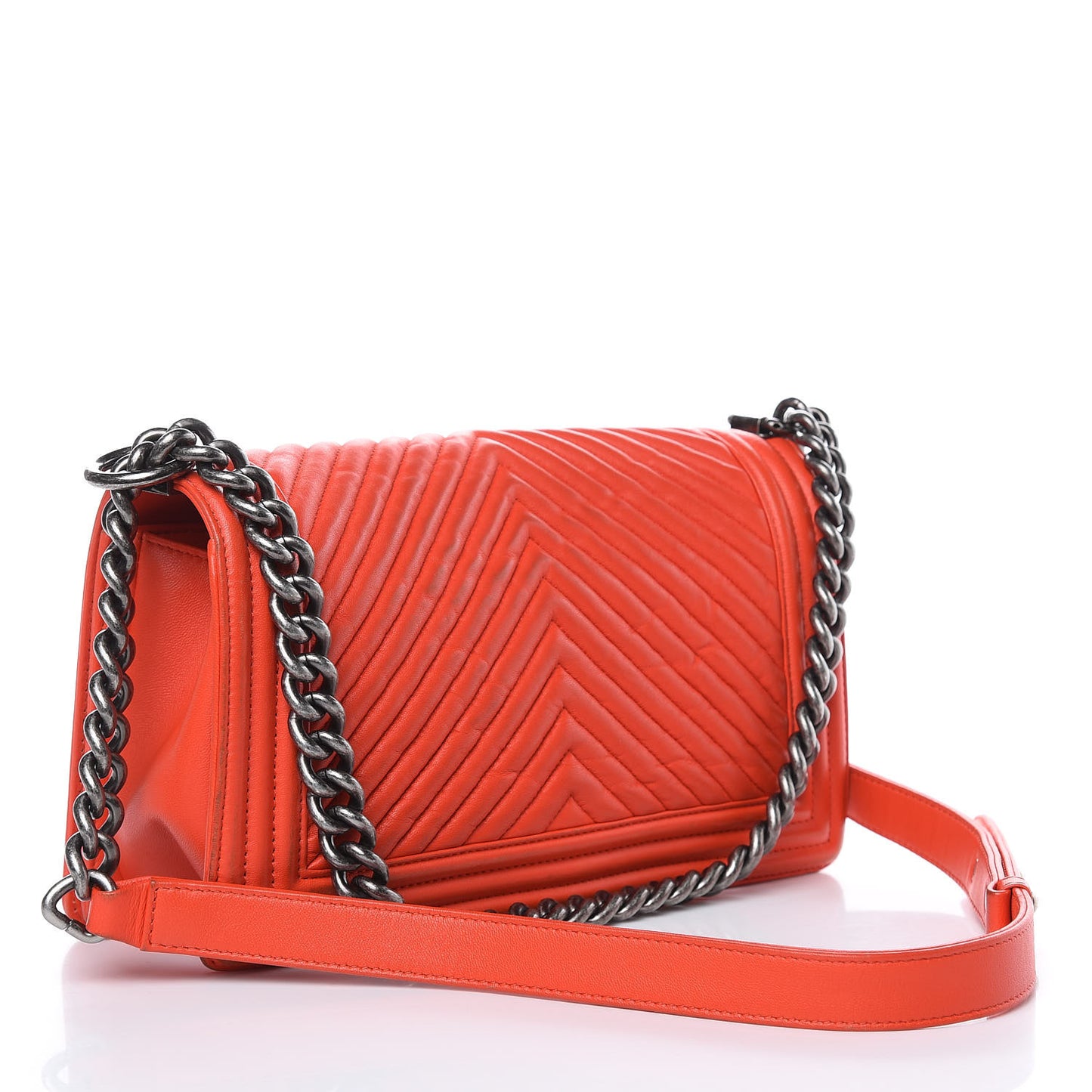 Wrinkled Lambskin Chevron Quilted Medium Boy Flap Orange