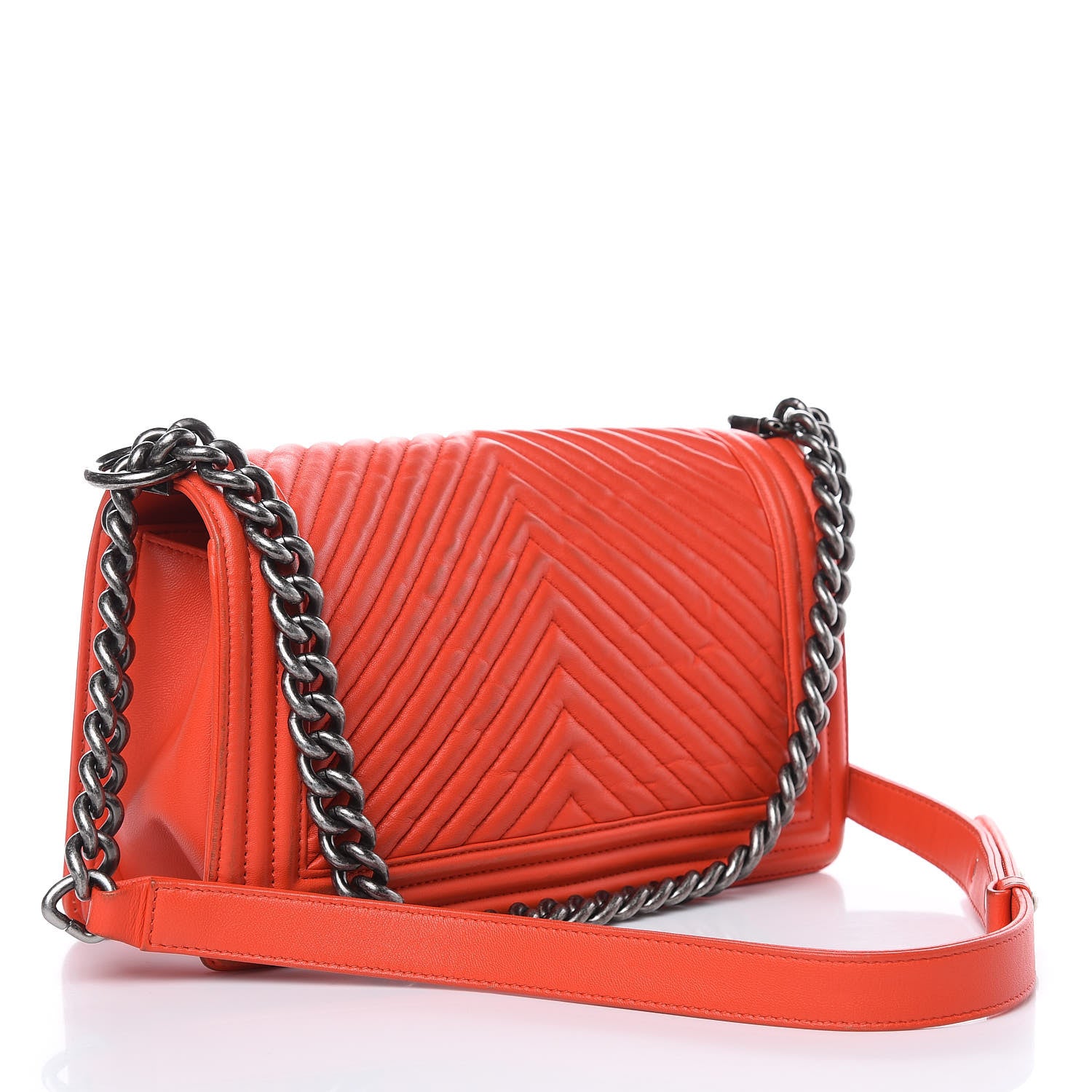 Chanel Wrinkled Lambskin Chevron Quilted Medium Boy Flap Orange 3 of 15