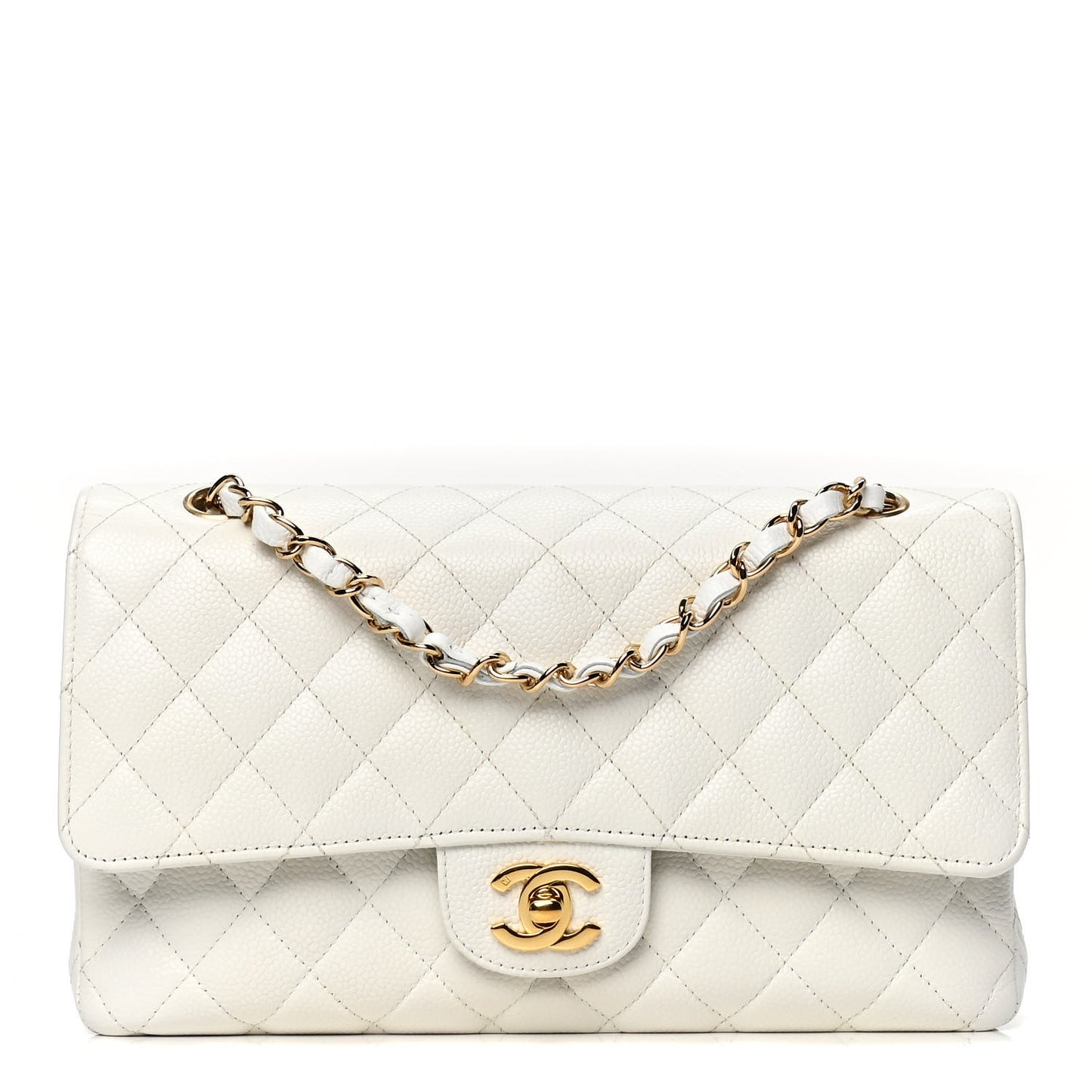 Caviar Quilted Medium Double Flap White