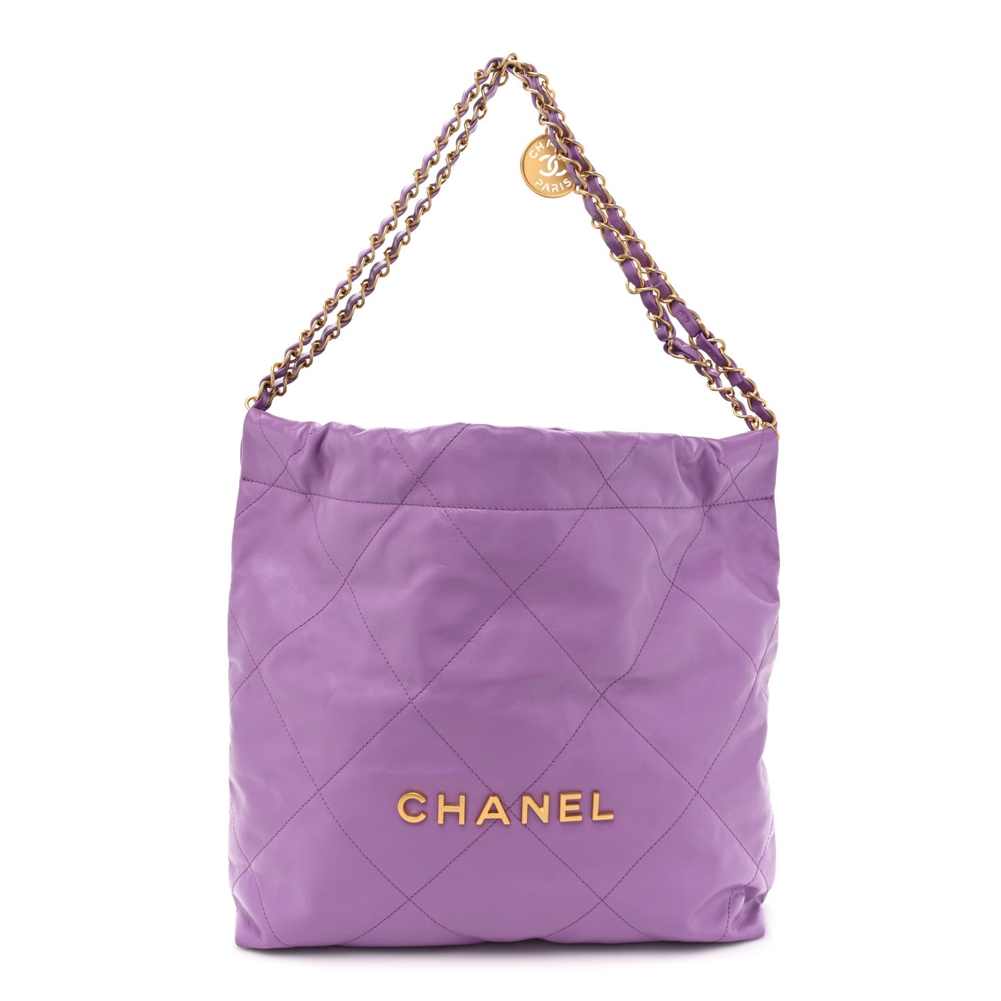 Shiny Calfskin Quilted Small Chanel 22 Purple