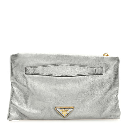 Prada Metallic Nappa Triangle Clutch Silver 1 of 6