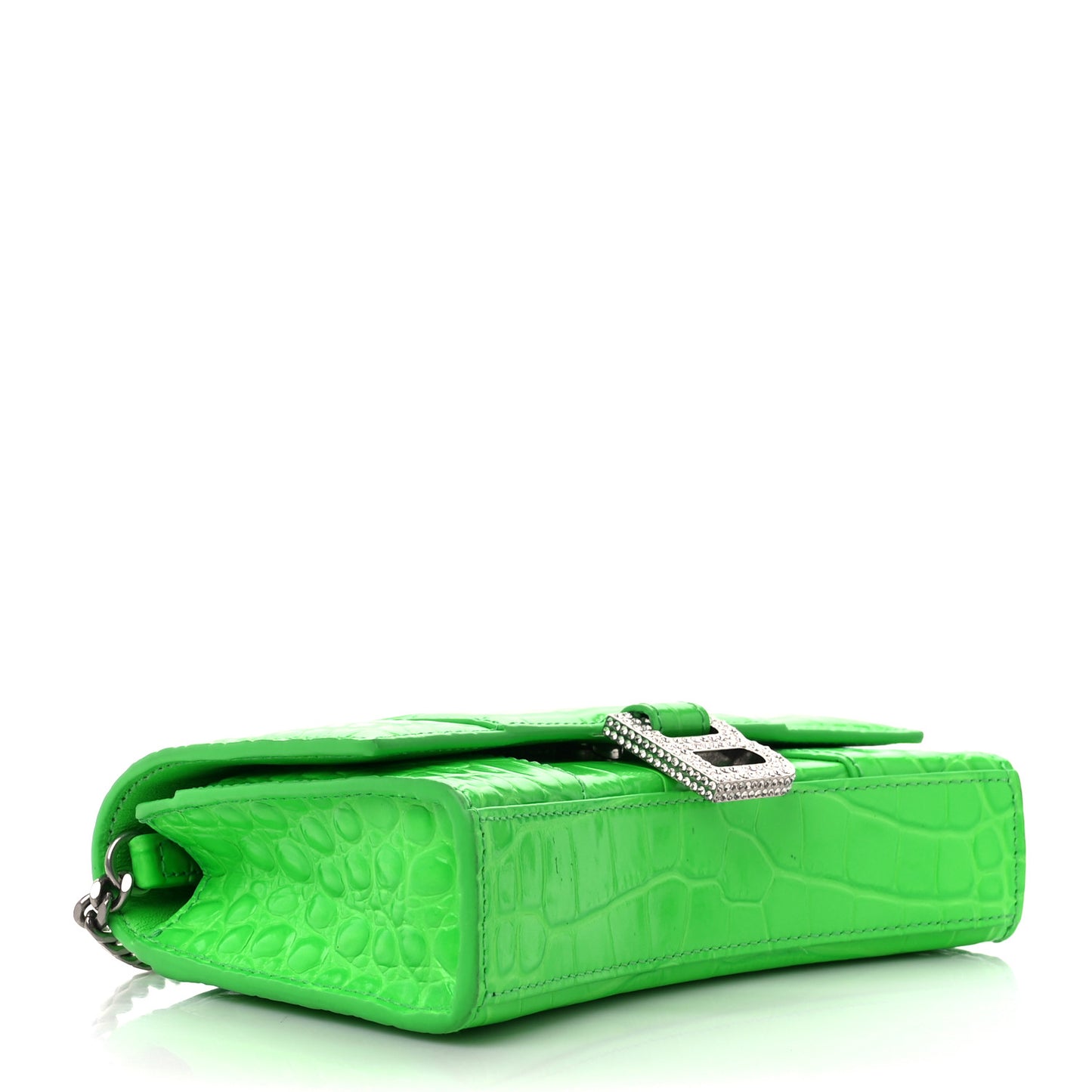 Shiny Calfskin Strass Crocodile Embossed Hourglass Chain Bag Fluo Green