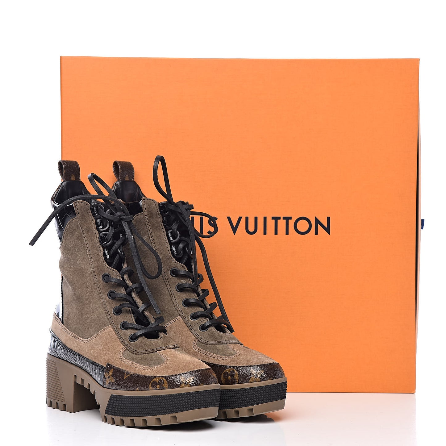 Suede Calfskin Monogram Laureate Platform Desert Boots 36 Taupe