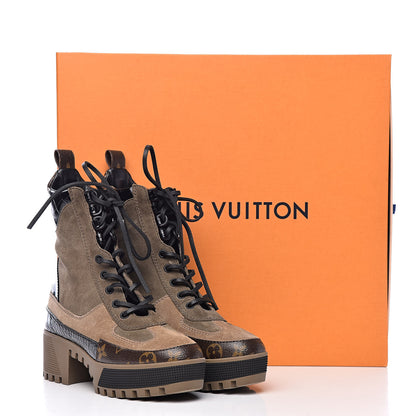Louis Vuitton Suede Calfskin Monogram Laureate Platform Desert Boots 36 Taupe 11 of 11