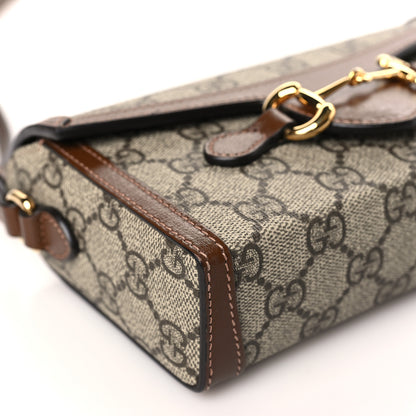 Gucci GG Supreme Monogram Mini Horsebit 1955 Shoulder Bag Beige Brown Sugar 8 of 9