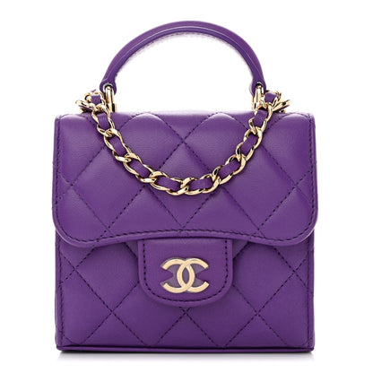 Chanel Lambskin Quilted Top Handle Clutch With Chain Purple 1 of 10
