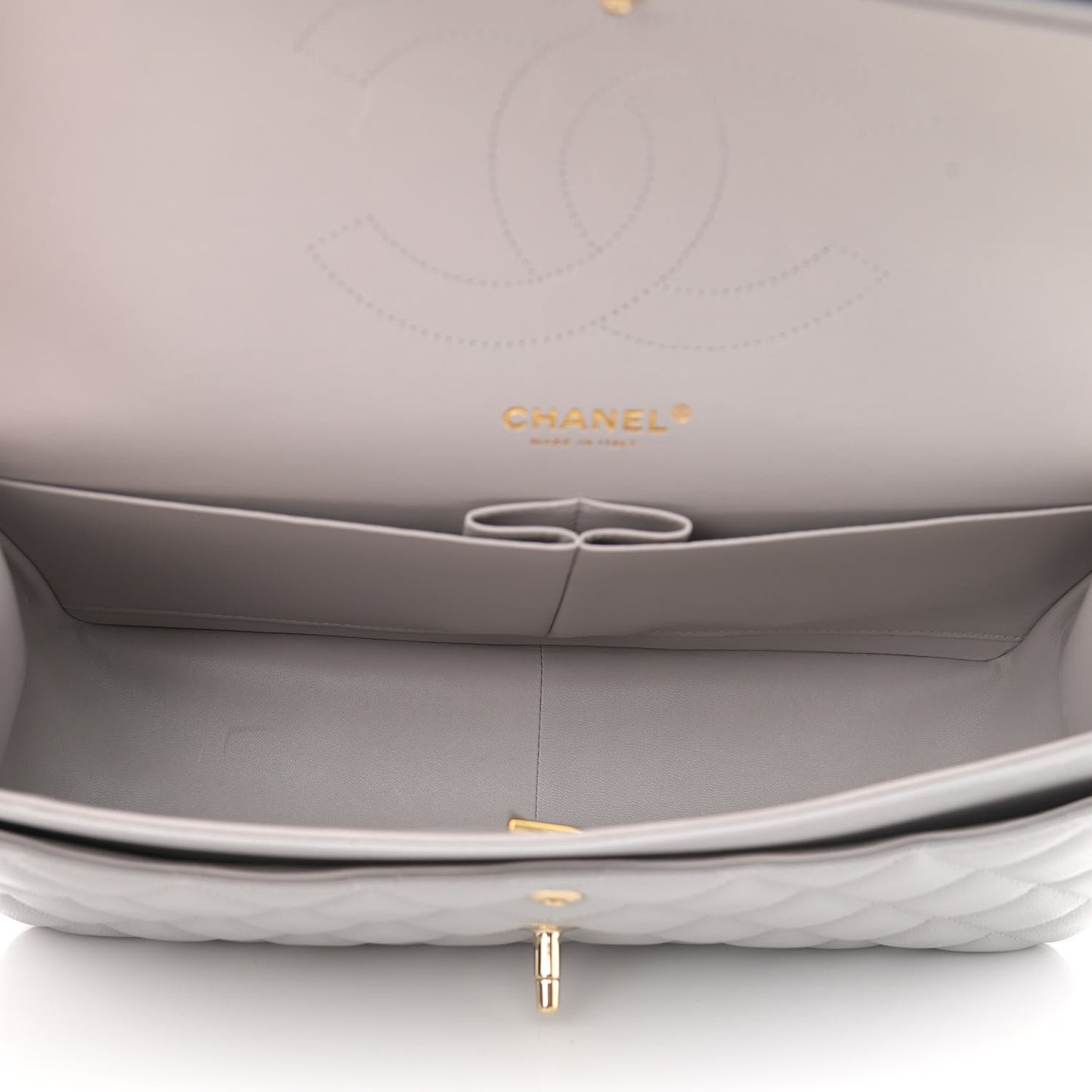 Caviar Quilted Jumbo Double Flap Light Grey