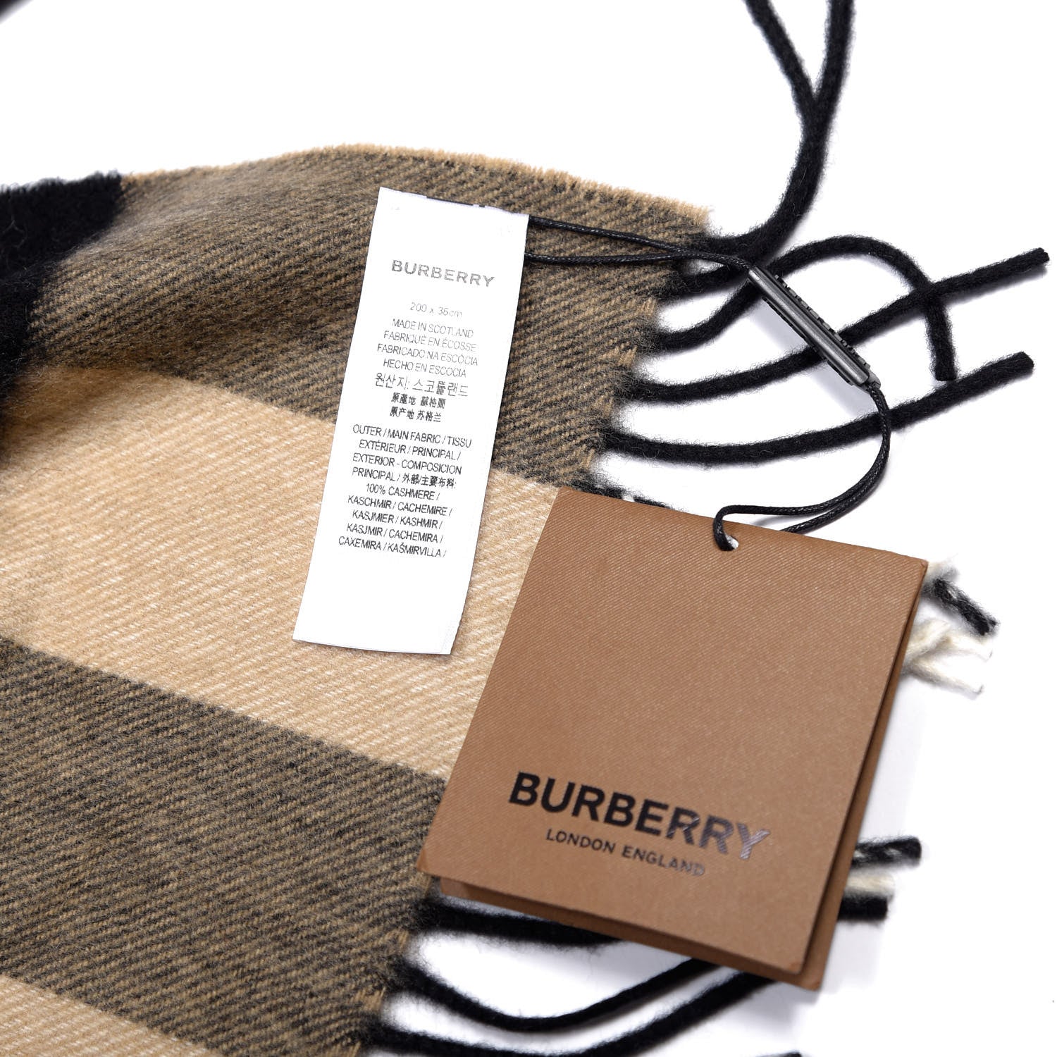 Burberry Cashmere Mega Check Fringe Scarf Camel 4 of 4