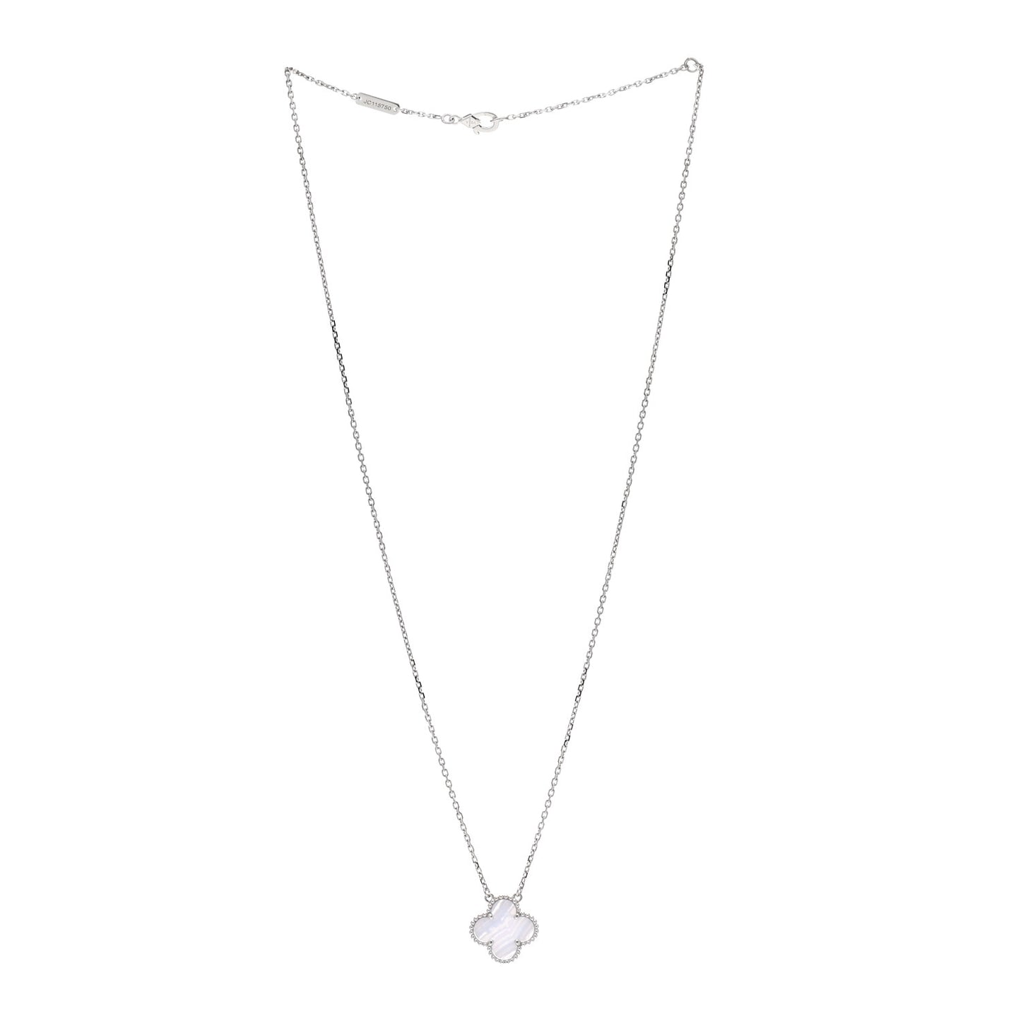 18K White Gold Chalcedony Vintage Alhambra Pendant Necklace