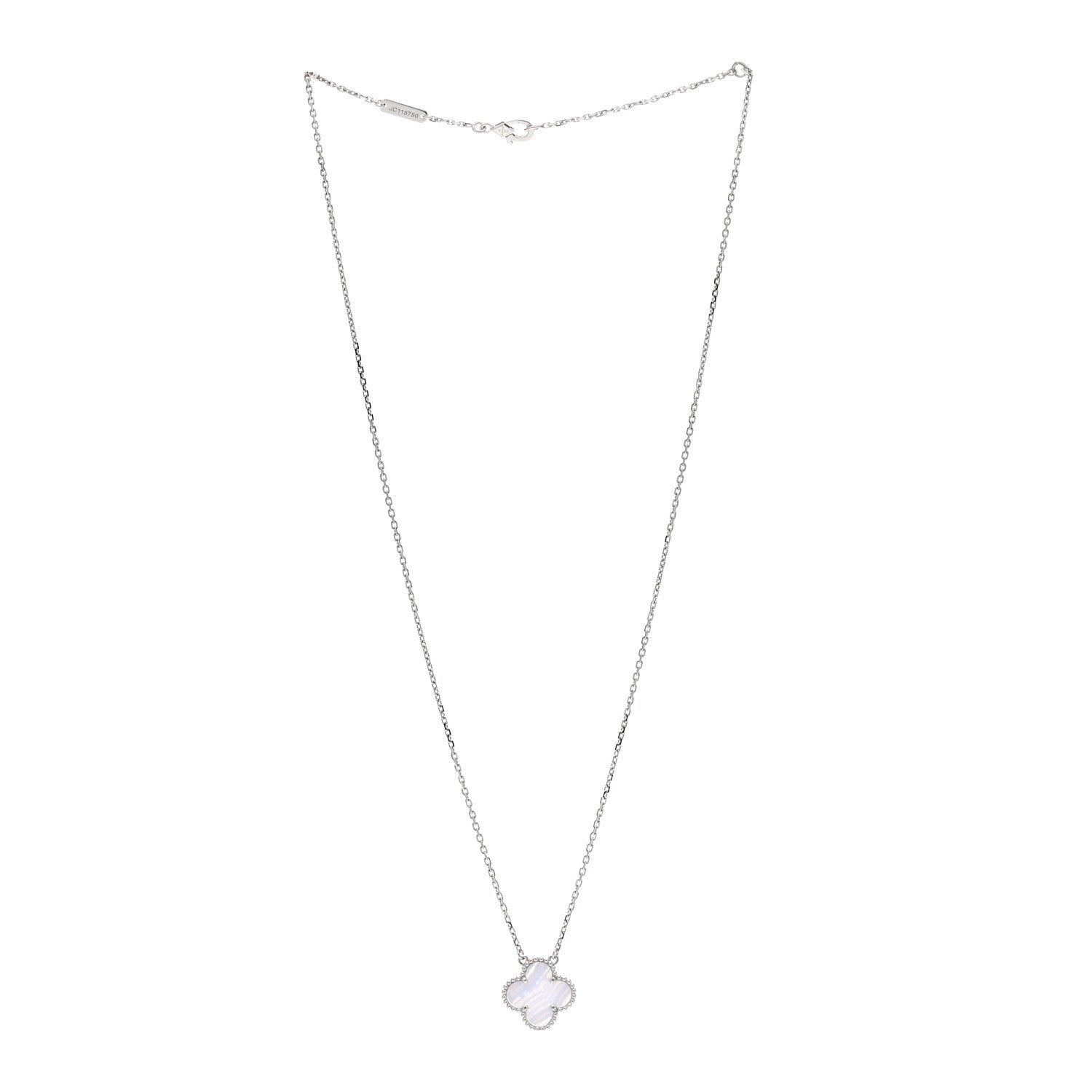 Van Cleef & Arpels 18K White Gold Chalcedony Vintage Alhambra Pendant Necklace 3 of 5