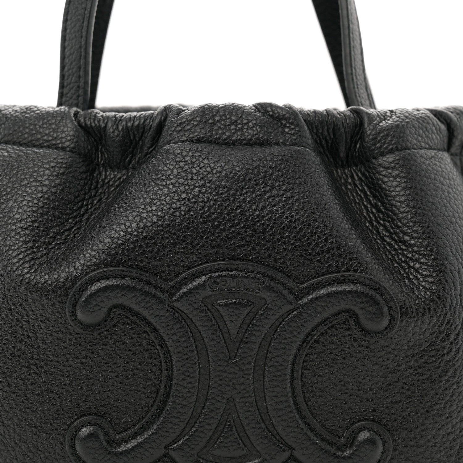 Celine Calfskin Cuir Small Triomphe Cabas Drawstring Black 1656654