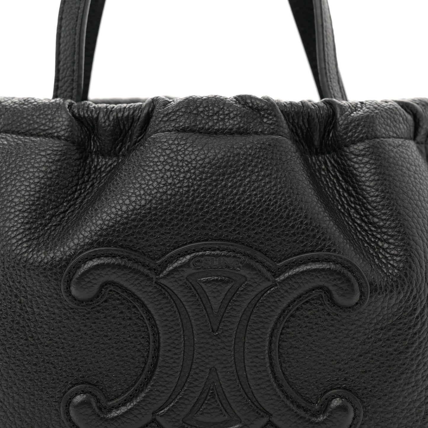 Calfskin Cuir Small Triomphe Cabas Drawstring Black