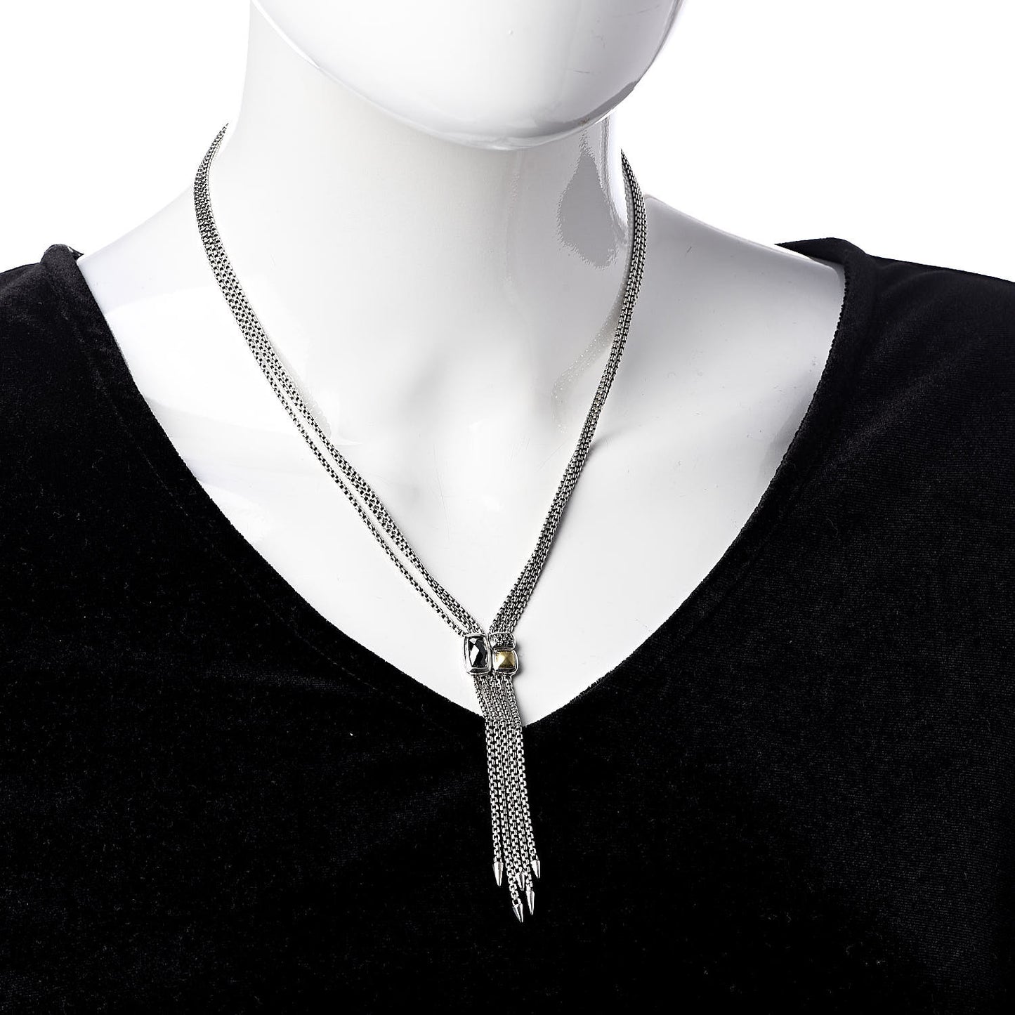 Sterling Silver 18K Yellow Gold Black Diamond Hematite Confetti Drop Necklace