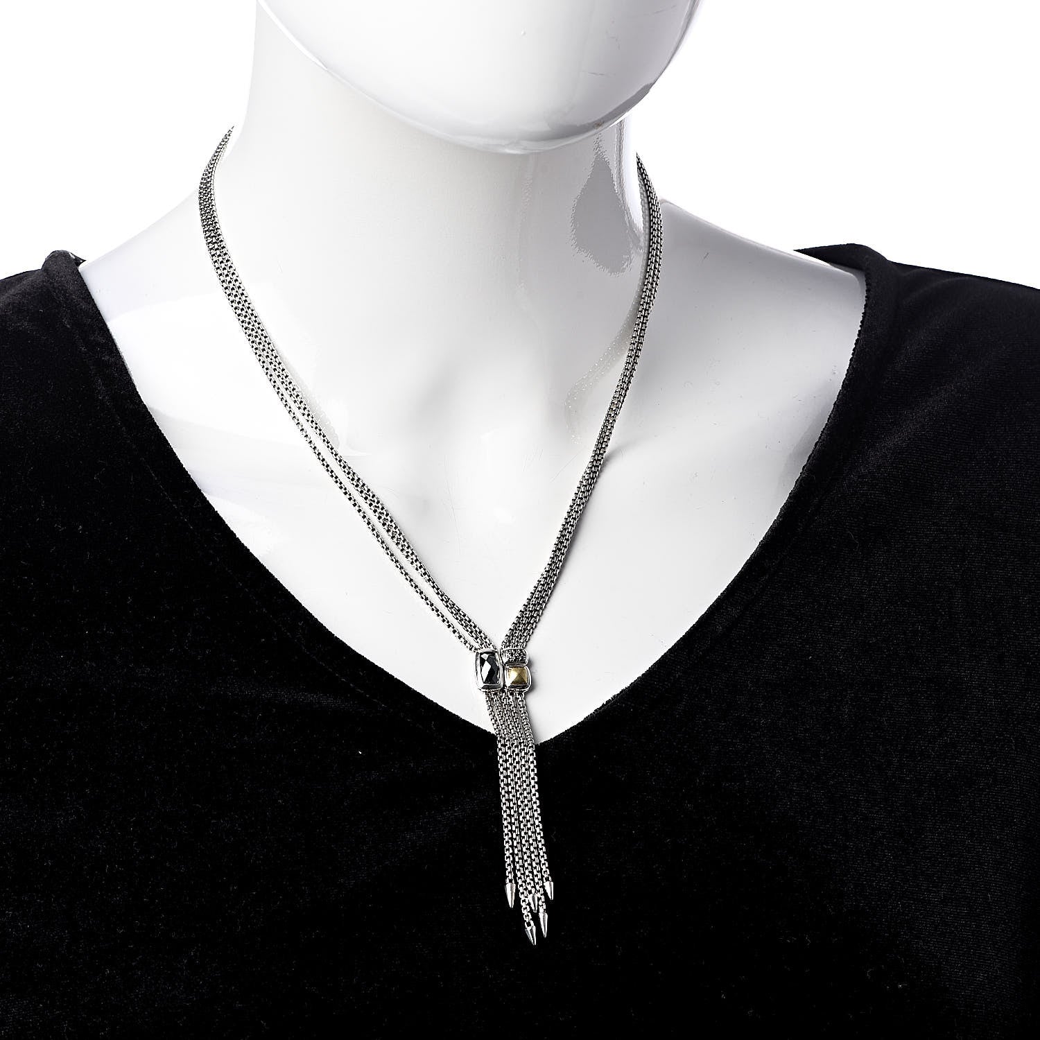 David Yurman Sterling Silver 18K Yellow Gold Black Diamond Hematite Confetti Drop Necklace 2 of 5