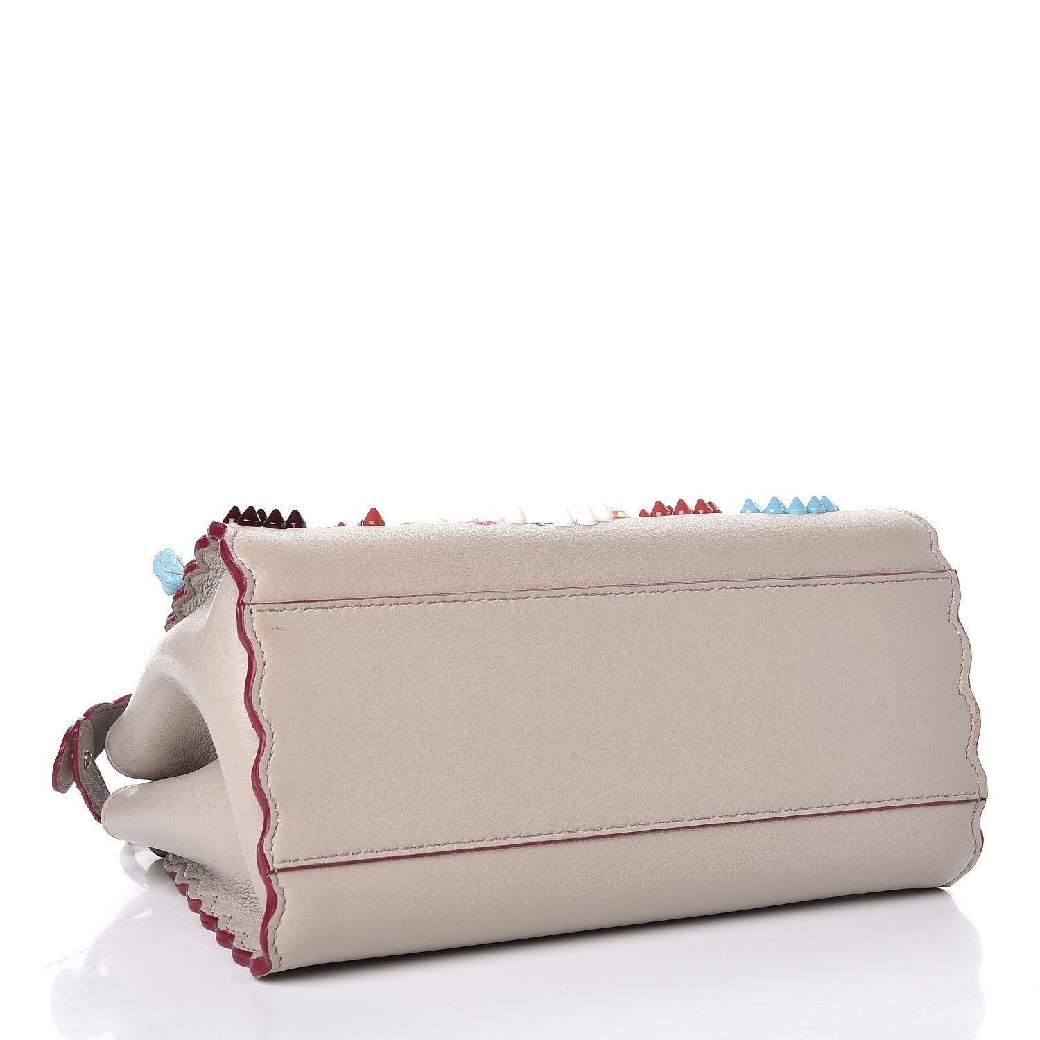 Fendi Nappa Embroidered Flower Scalloped Mini Peekaboo Iconic Satchel Grigio Polvere 4 of 10