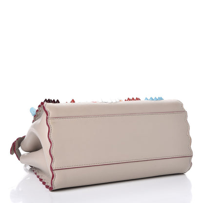 Fendi Nappa Embroidered Flower Scalloped Mini Peekaboo Iconic Satchel Grigio Polvere 4 of 10