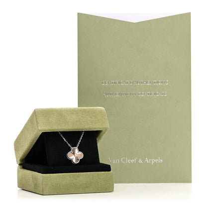 Van Cleef & Arpels 18K White Rose Gold Diamond Guilloche Vintage Alhambra Pendant Necklace 5 of 5