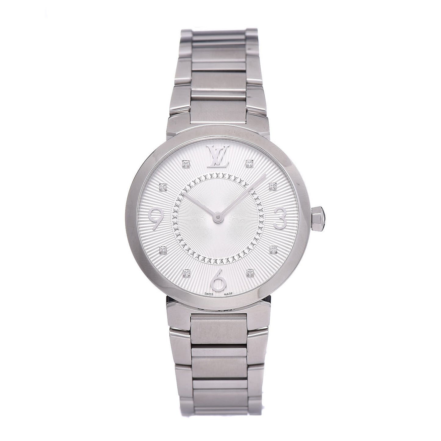 Stainless Steel Diamond 33mm Tambour Slim Quartz Watch