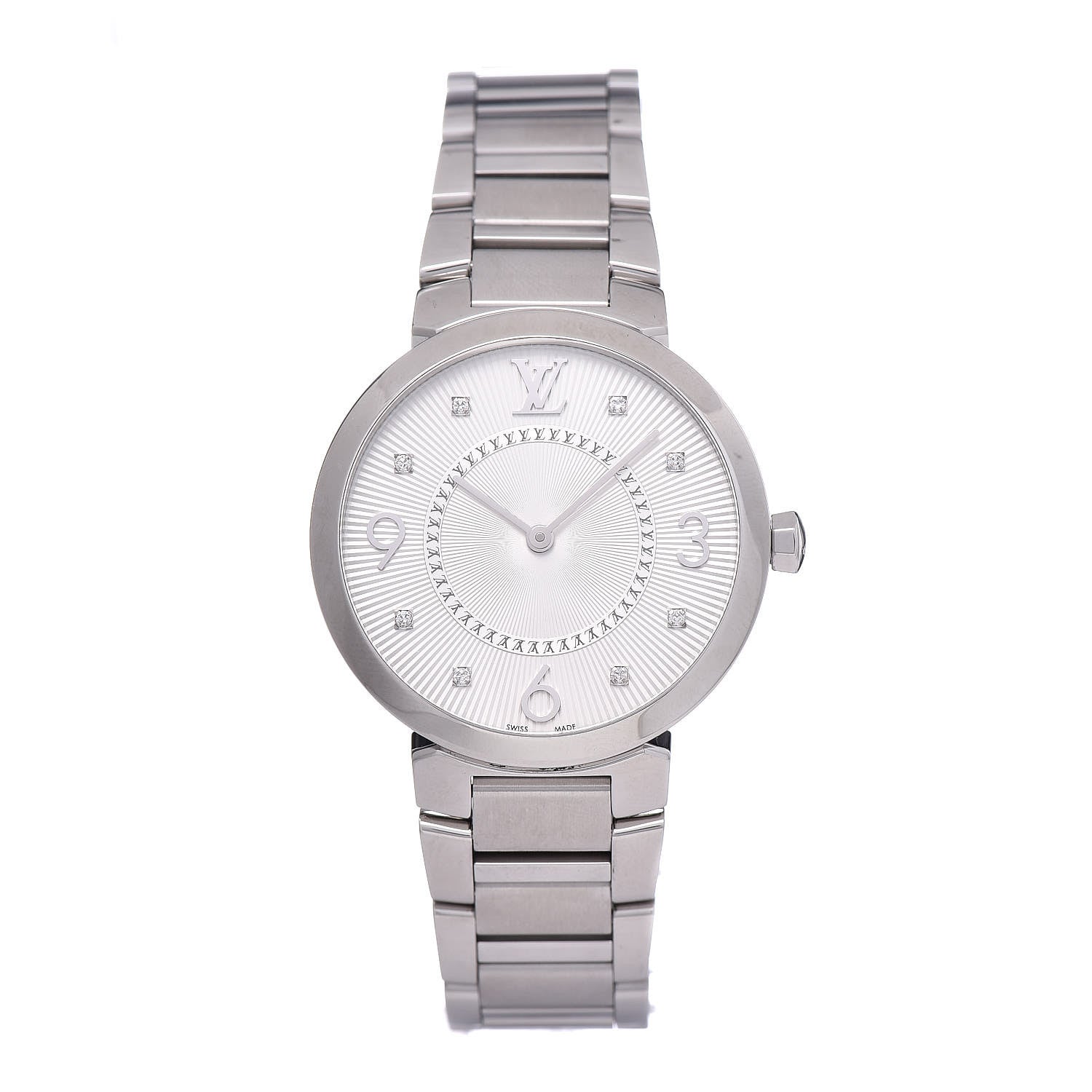 Louis Vuitton Stainless Steel Diamond 33mm Tambour Slim Quartz Watch 1 of 7