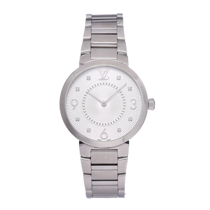 Louis Vuitton Stainless Steel Diamond 33mm Tambour Slim Quartz Watch 1 of 7