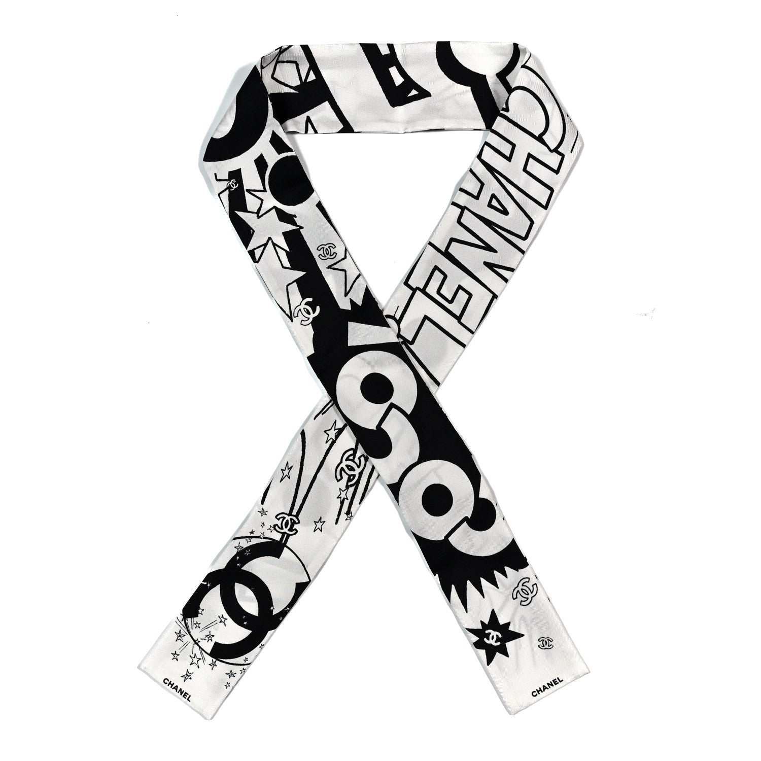 Chanel Silk CC Comics Slim Bandeau White Black 1 of 3