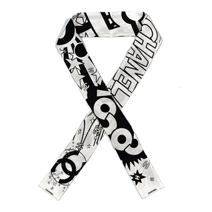 Chanel Silk CC Comics Slim Bandeau White Black 1 of 3