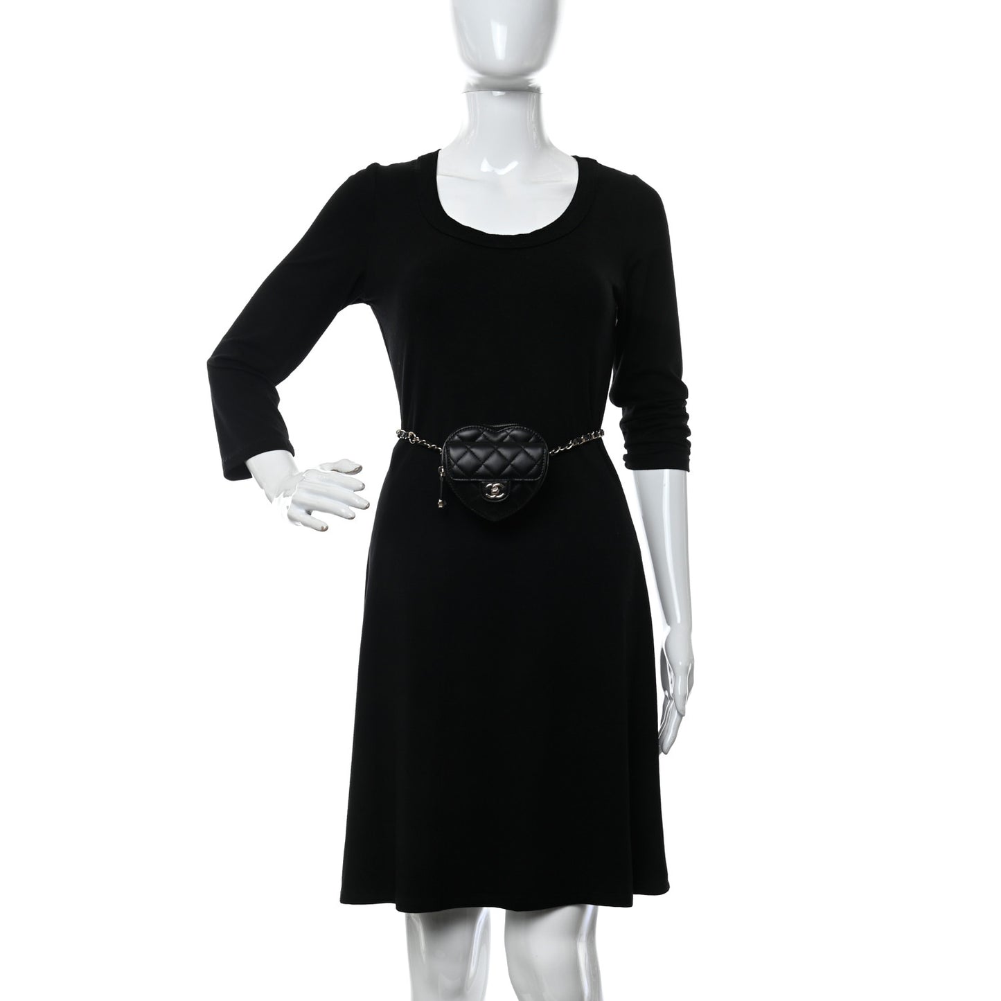 Lambskin Quilted CC In Love Heart Waist Belt Bag With Chain Black