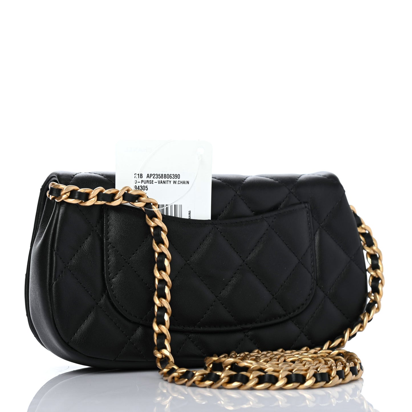 Calfskin Quilted Coco Mail Clutch With Chain Black