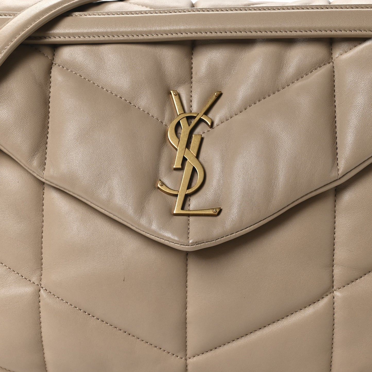 Lambskin Quilted Medium Loulou Puffer Monogram Chain Satchel Dark Beige