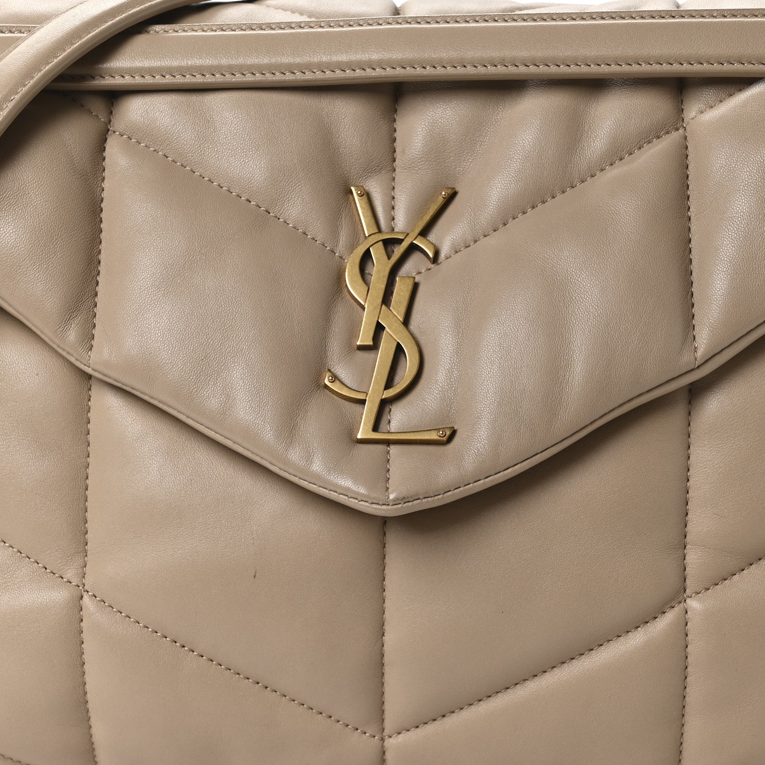 Saint Laurent Lambskin Quilted Medium Loulou Puffer Monogram Chain Satchel Dark Beige 14 of 21