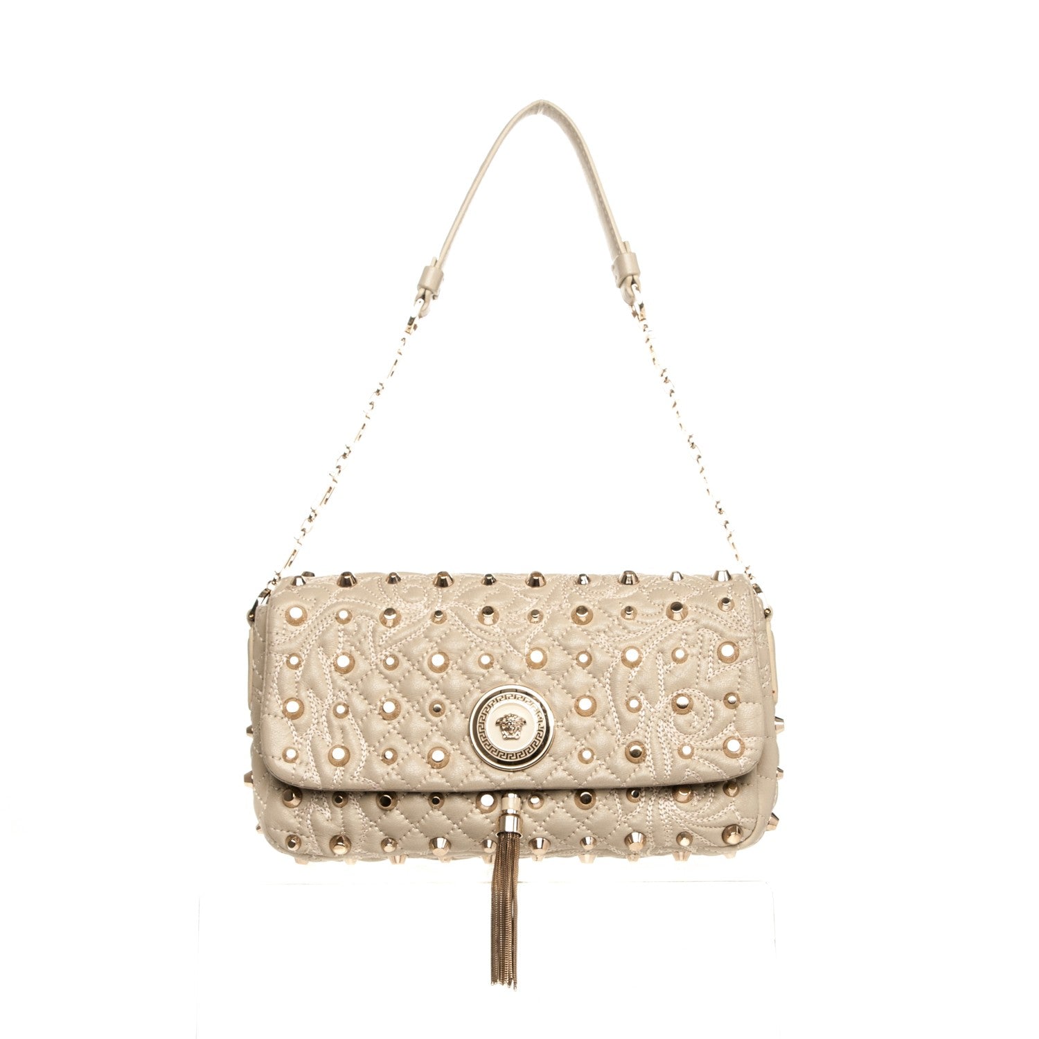 Versace Nappa Barocco Quilted Studded Calliope Vanitas Shoulder Bag Beige 1 of 7