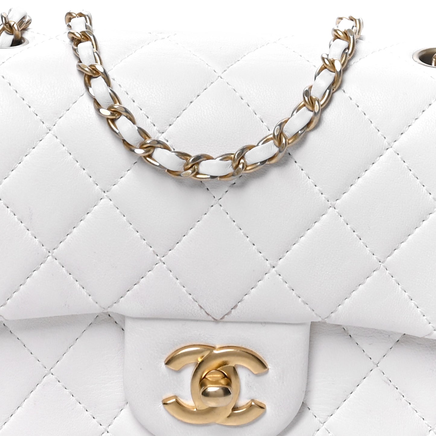 Lambskin Quilted Mini Pearl Crush Flap White